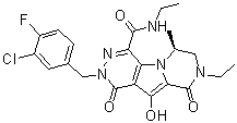 structure of CAS# 870005-19-9, MK 2048;(6S)-2-[(3-Chloro-4-fluorophenyl)methyl]-N,8-diethyl-1,2,6,7,8,9-hexahydro-10-hydroxy-6-methyl-1,9-dioxopyrazino[1',2':1,5]pyrrolo[2,3-d]pyridazine-4-carboxamide