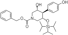 structure of CAS# 873945-27-8, Benzyl (3R,4R,5S)-3-hydroxy-4-(4-hydroxyphenyl)-5-(triisopropylsilanyloxy)piperidine-1-carboxylate;(3R,4R,5S)-3-Hydroxy-4-(4-hydroxyphenyl)-5-[[tris(1-methylethyl)silyl]oxy]-1-piperidinecarboxylic acid phenylmethyl ester