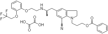 结构式 CAS# 885340-12-5, 1-[3-(苯甲酰氧基)丙基]-2,3-二氢-5-[(2R)-2-[[2-[2-(2,2,2-三氟乙氧基)苯氧基]乙基]氨基]丙基]-1H-吲哚-7-甲腈乙二酸盐