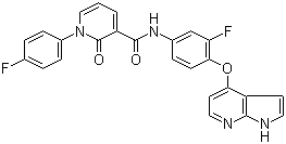 结构式 CAS# 888719-03-7, 1-(4-氟苯基)-N-[3-氟-4-(1H-吡咯并[2,3-b]吡啶-4-基氧基)苯基]-1,2-二氢-2-氧代-3-吡啶甲酰胺