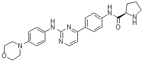 structure of CAS# 945750-13-0, (2R)-N-[4-[2-[[4-(4-Morpholinyl)phenyl]amino]-4-pyrimidinyl]phenyl]-2-pyrrolidinecarboxamide