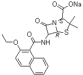 structure of CAS# 985-16-0, Sodium nafcillin;6-(2-Ethoxy-1-naphthamido)-3,3-dimethyl-7-oxo-4-thia-1-azabicyclo[3.2.0]heptane-2-carboxylic acid sodium salt; 6-(2-Ethoxy-1-naphthamido)penicillin sodium salt; BRL 1383; Nafcil; Nafcillin sodium; Nafcillin sodium salt; Naftopen; Naphthicillin; Sodium 6-(2-ethoxy-1-naphthamido)-3,3-dimethyl-7-oxo-4-thia-1-azabicyclo[3.2.0]heptane-2-carboxylate; Sodium 6-(2-ethoxy-1-naphthamido)penicillanate; Sodium nafcillin; Unipen; Wy 3277