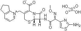 structure of CAS# 98753-19-6, Cefpirome sulfate;1-[[(6R,7R)-7-[[(2Z)-(2-Amino-4-thiazolyl)(methoxyimino)acetyl]amino]-2-carboxy-8-oxo-5-thia-1-azabicyclo[4.2.0]oct-2-en-3-yl]methyl]-6,7-dihydro-5H-cyclopenta[b]pyridinium sulfate